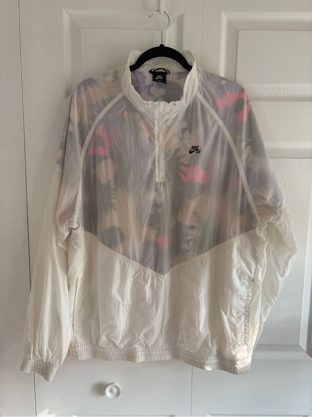 NIKE SB Paradise Pullover Windbreaker Jacket XL White Plaid Palm Floral Print